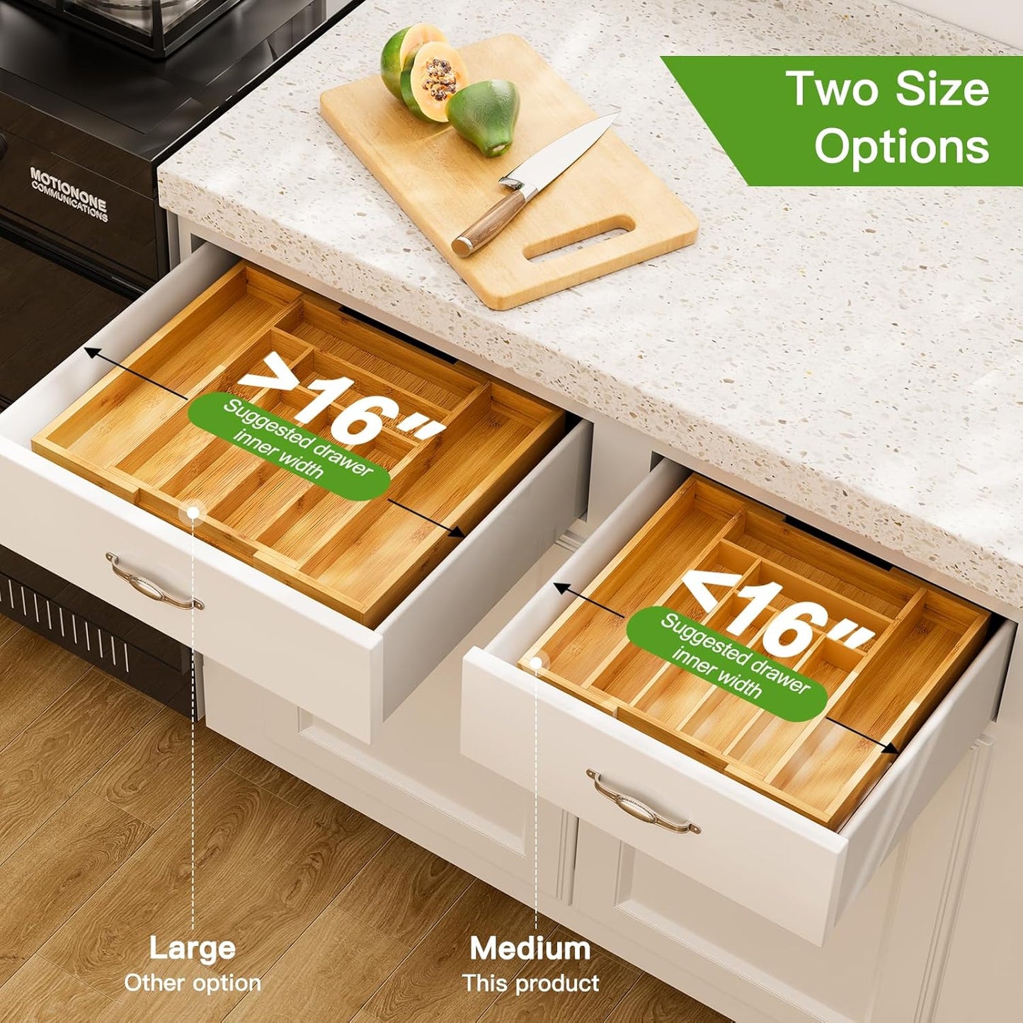 Bamboo Expandable Drawer Organizer for Utensils Holder, Adjustable Cutlery Tray