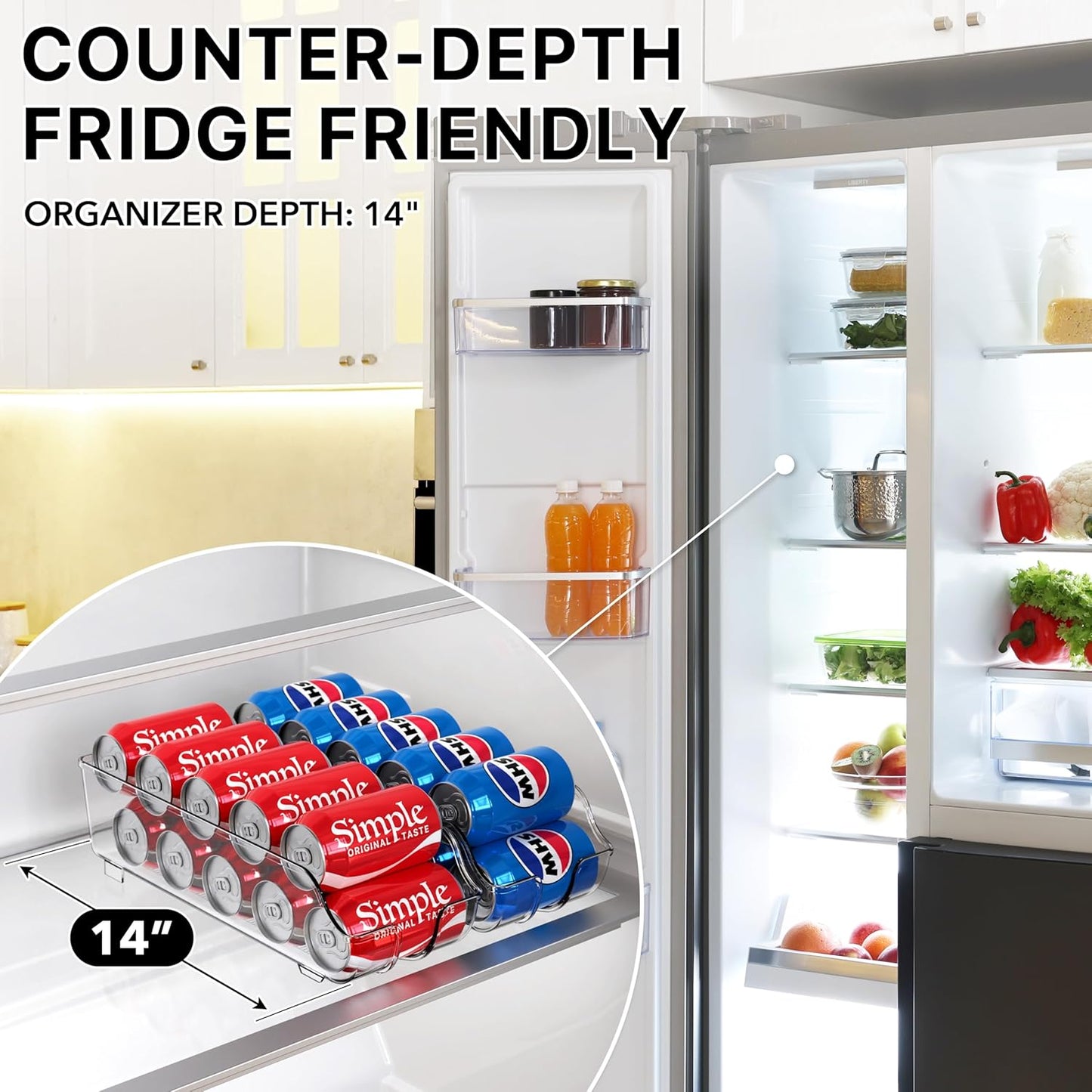 Soda Can Organizer and Dispenser for Refrigerator / Pantry, Clear