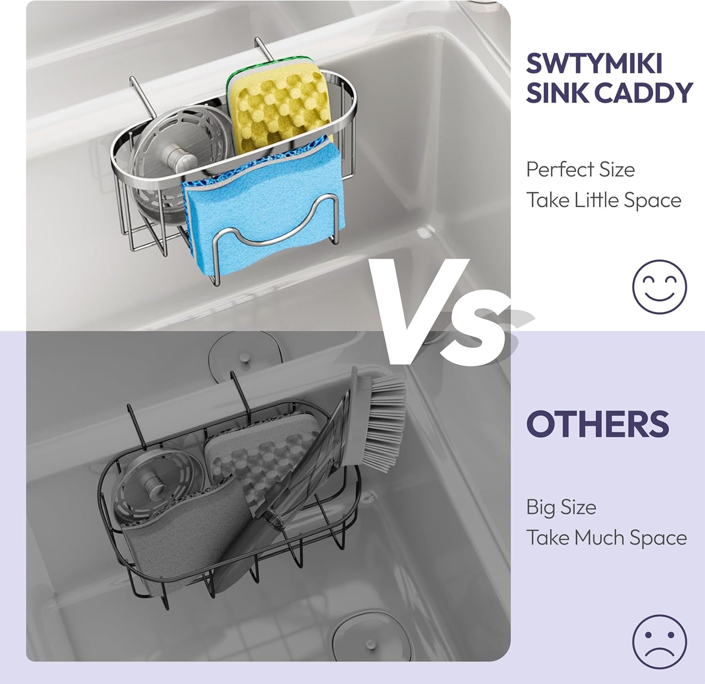 Sponge Holder for Kitchen Sink - Movable Kitchen Caddy with M Shape Hook