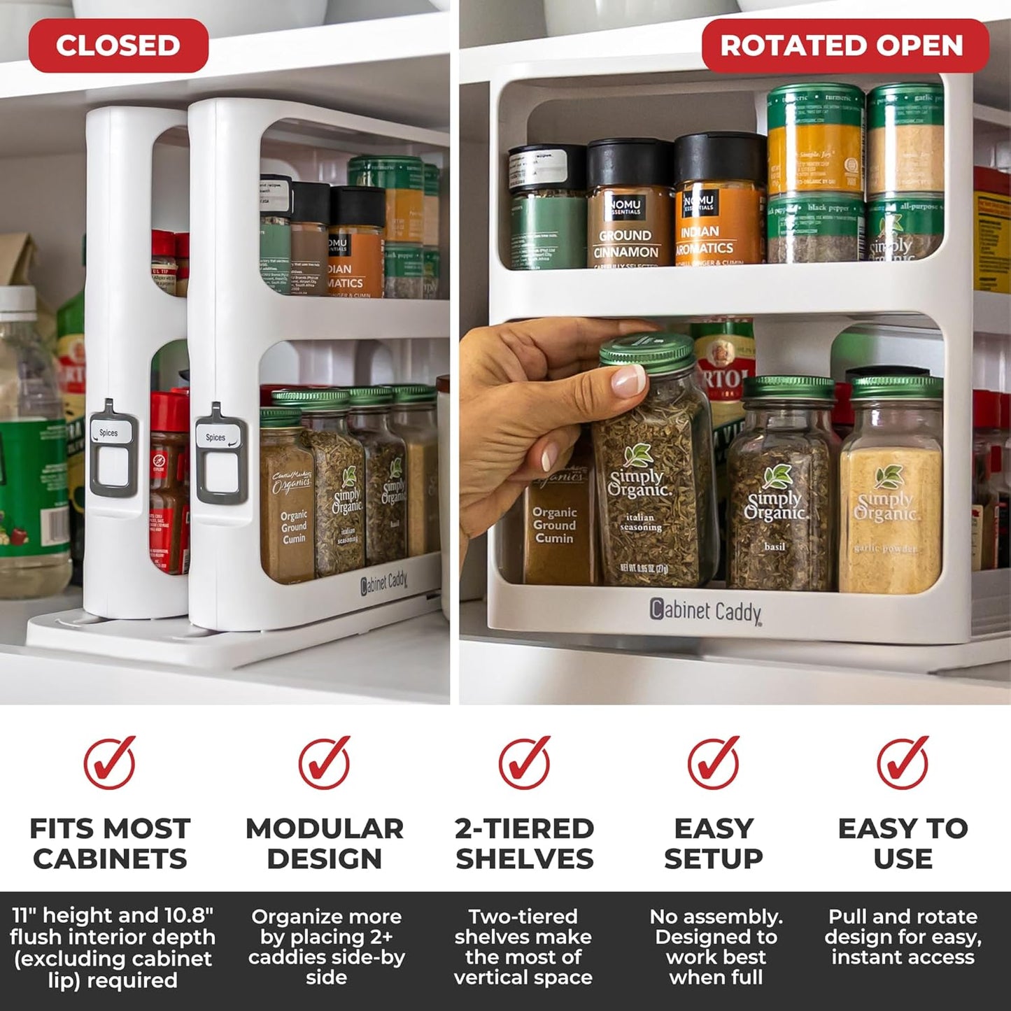 Spice Rack Organizer for Cabinet - Slide & Rotate Kitchen Organizers and Storage