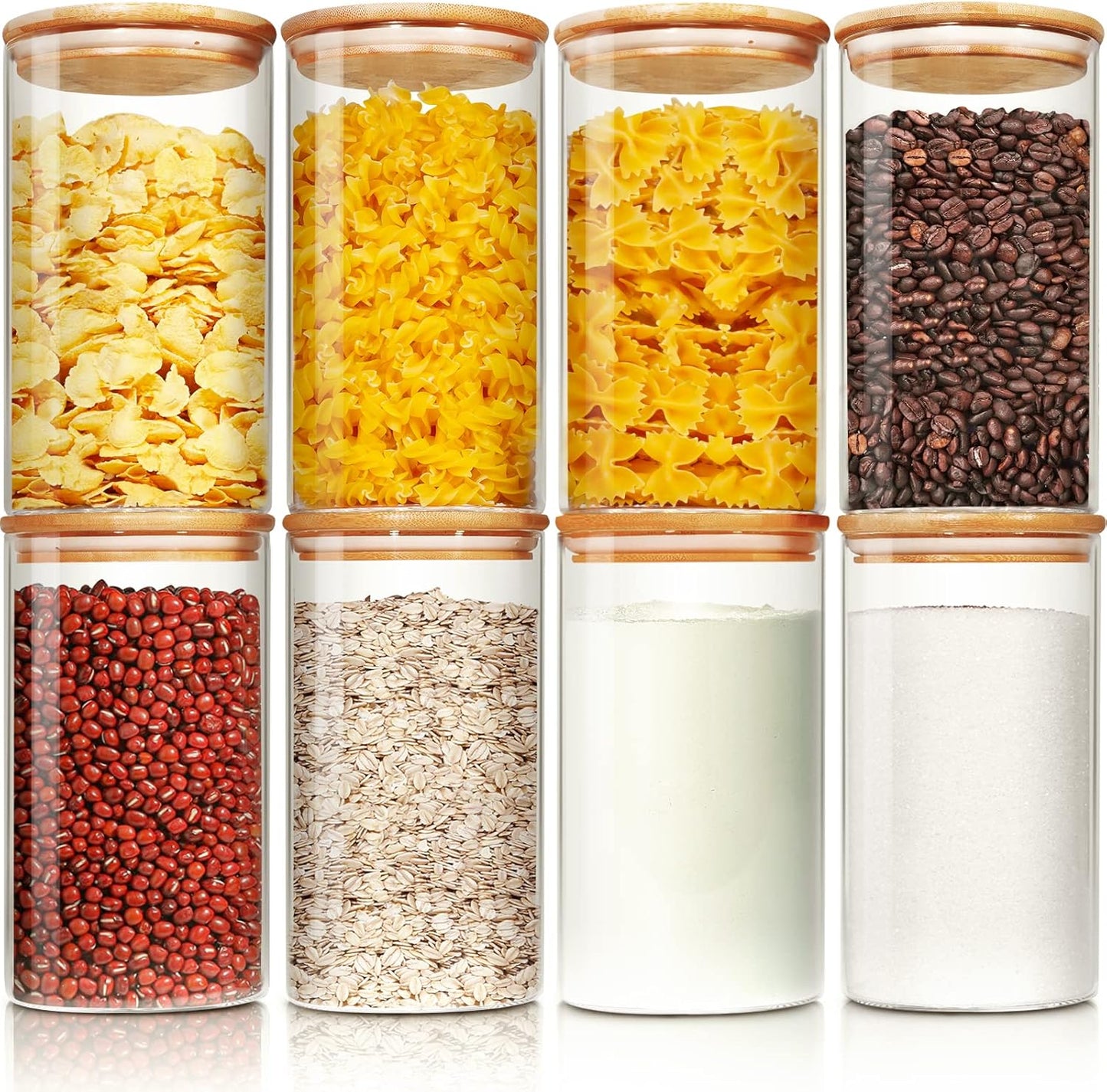Glass Jars with Bamboo Lids 28 floz [Set of 8], Glass Canisters with Airtight Lids