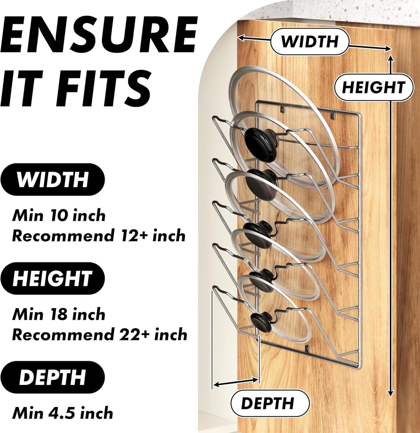 Wall Door Mounted Pot Lid Rack, Chrome Finish