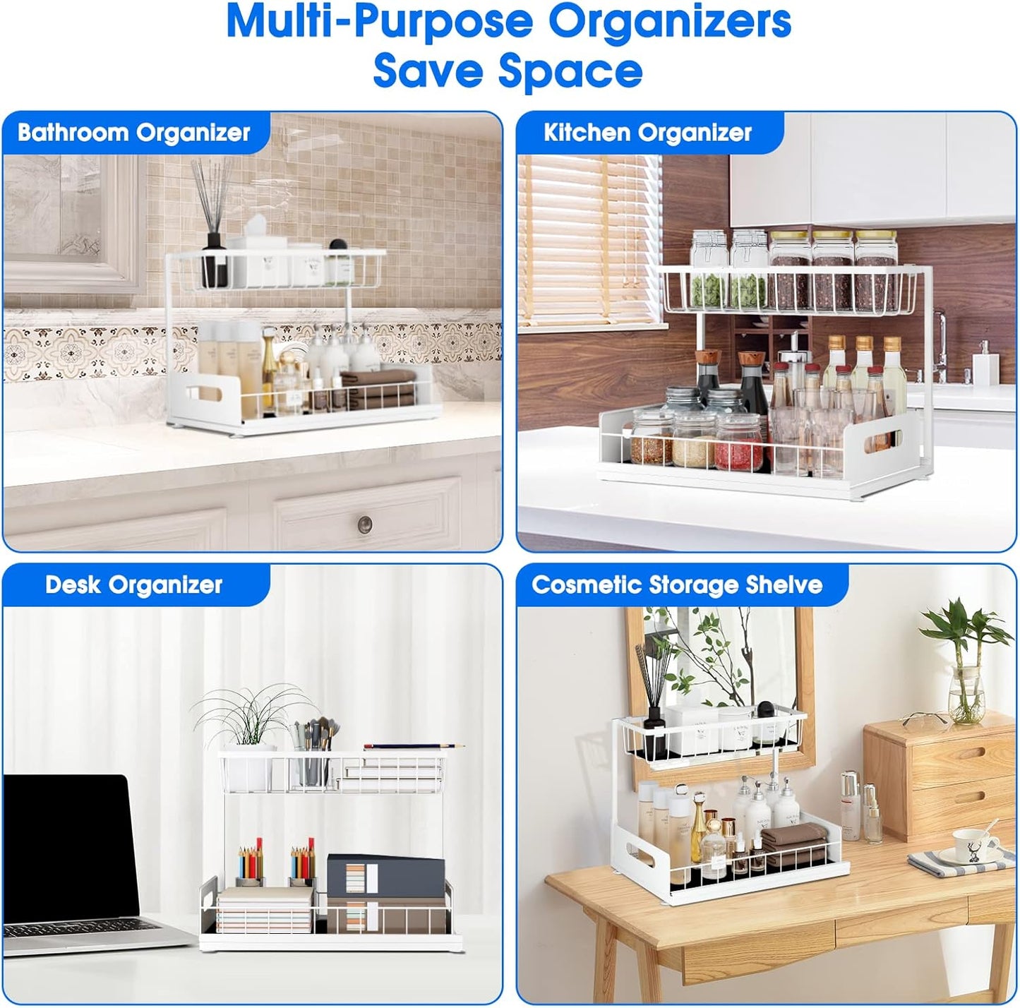 2 Pack Under Sink Organizer, 2 Tier Pull-Out Cabinet Storage Shelf