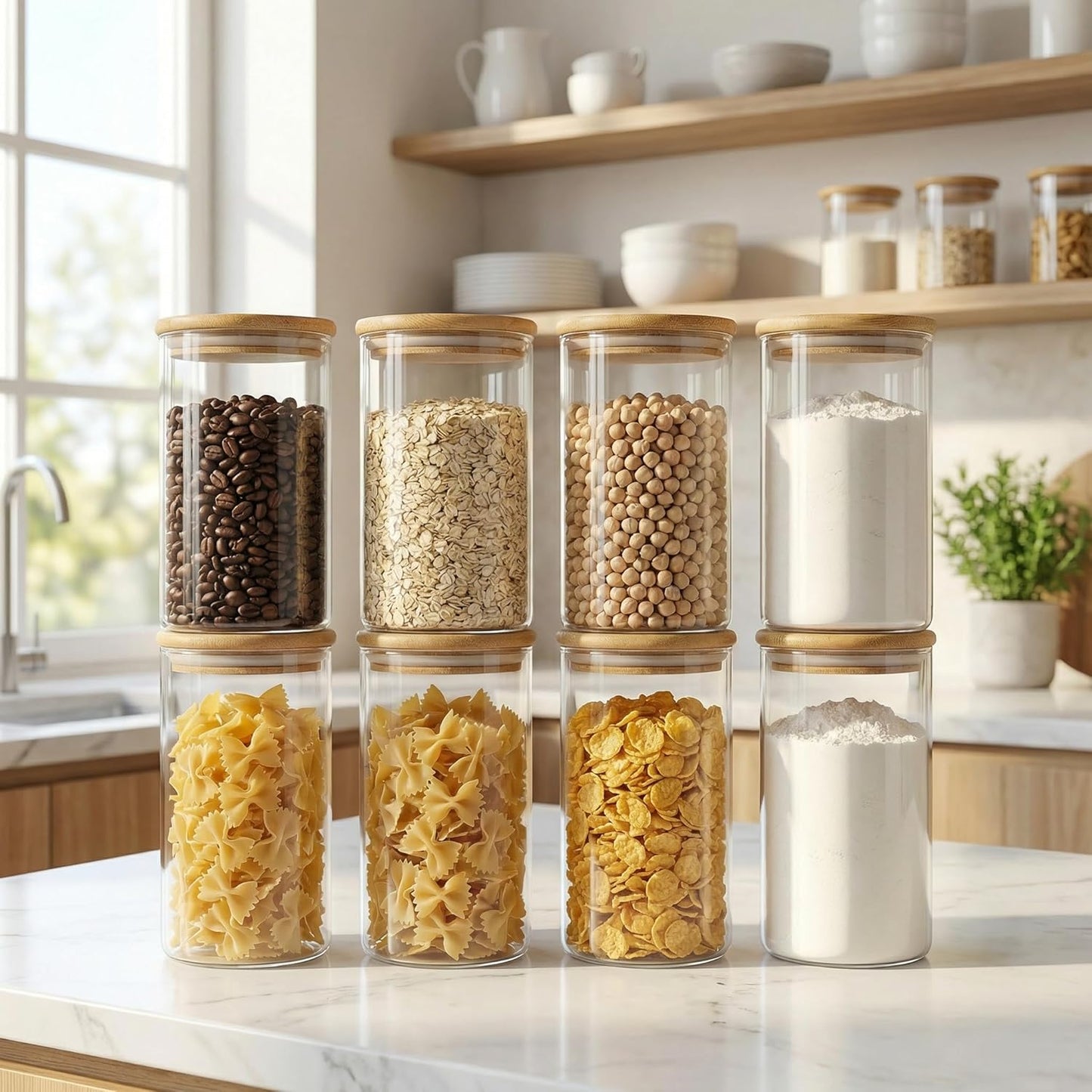 Glass Jars with Bamboo Lids 28 floz [Set of 8], Glass Canisters with Airtight Lids
