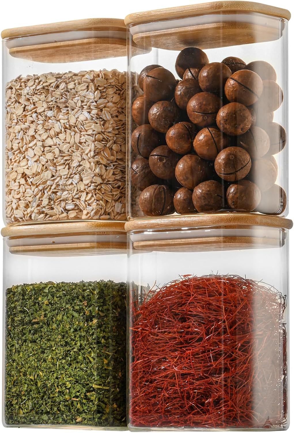 37oz Rectangle Airtight Glass Storage Containers with Bamboo Lids (Set of 4)