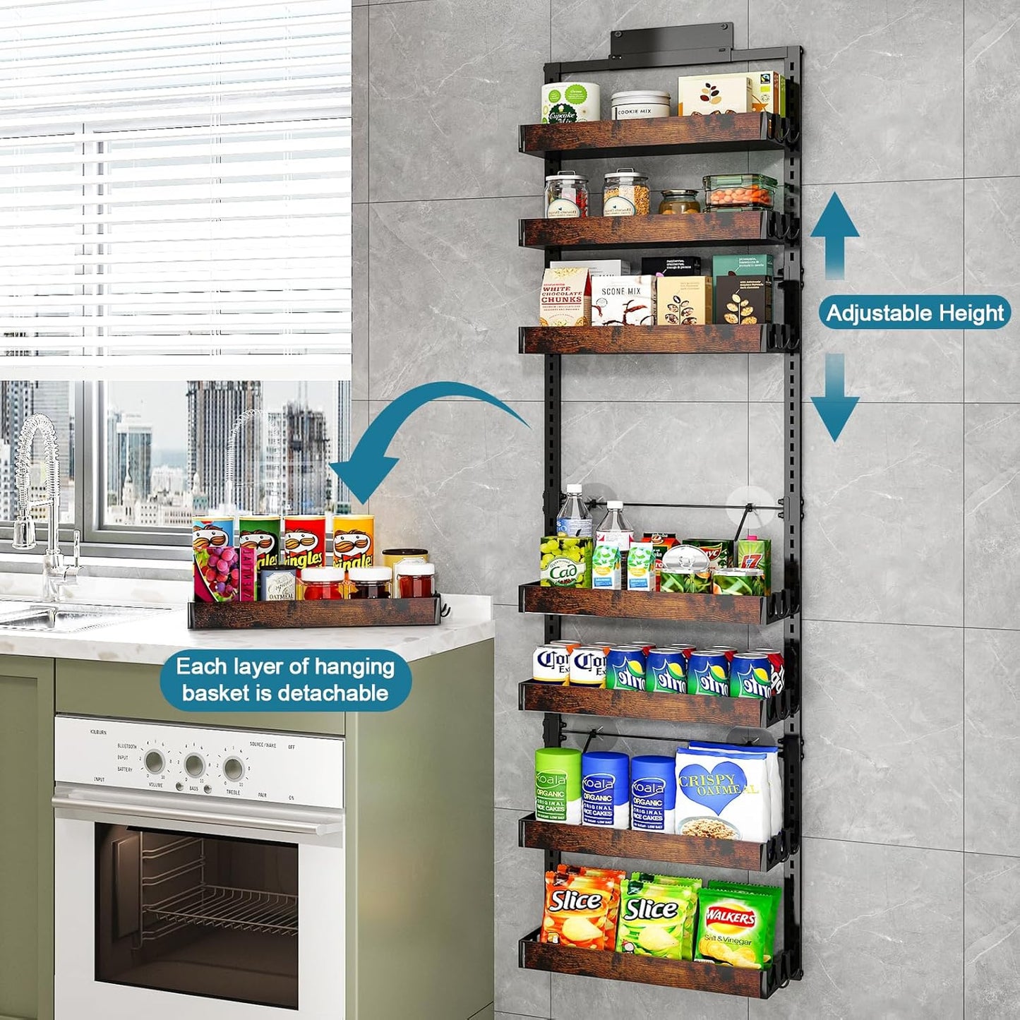 8-Tier Over the Door Pantry Organizer, 2-in-1 Door Hanging or Wall Mounted Spice Rack