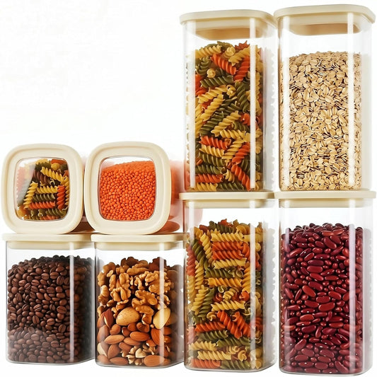 8pcs Square Glass Pantry Storage Jars with Clear Airtight Lids (1.22Qt/1.67Qt)