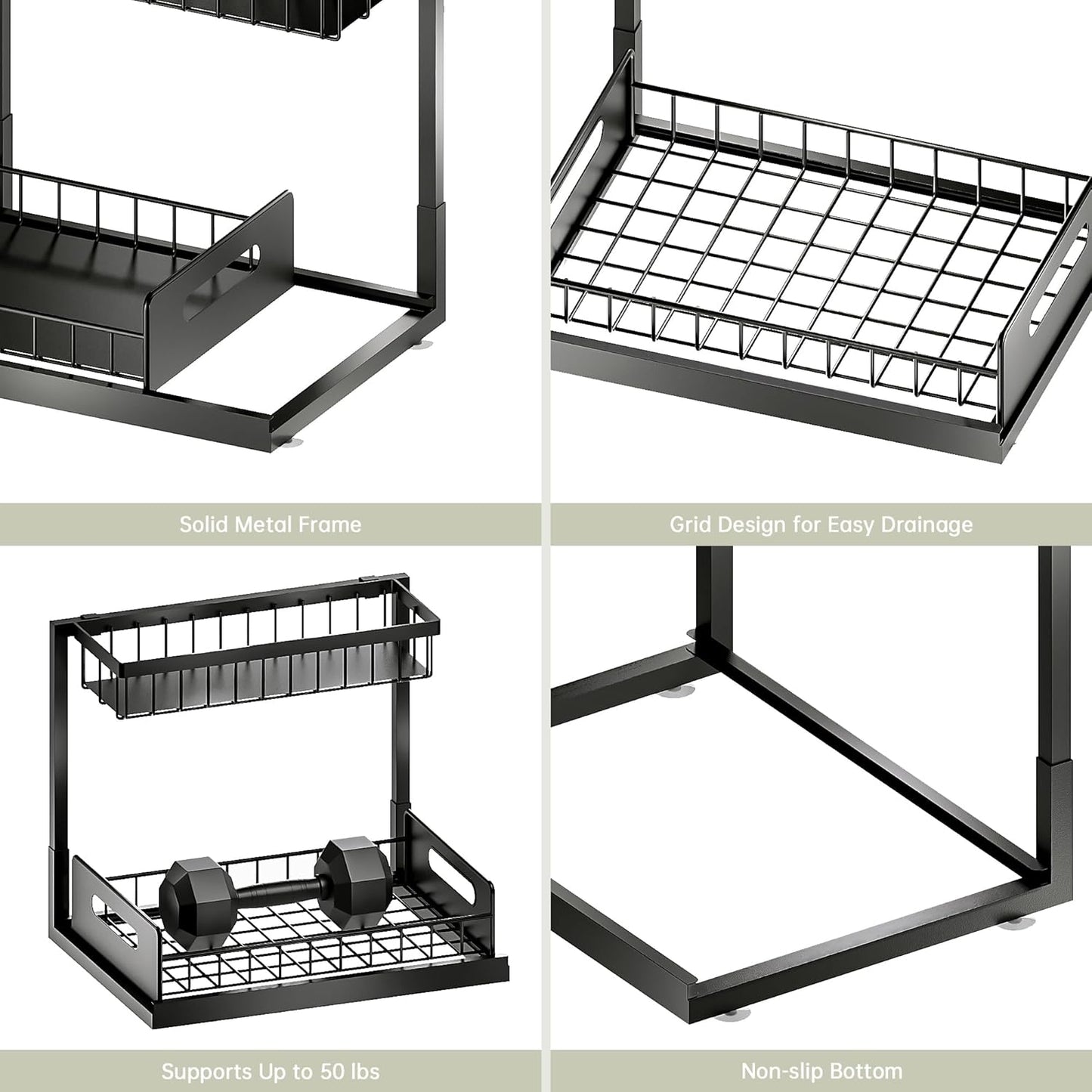 Under Kitchen Sink Organizer 2 Tier, Pull Out Bathroom Sink Organizers and Storage