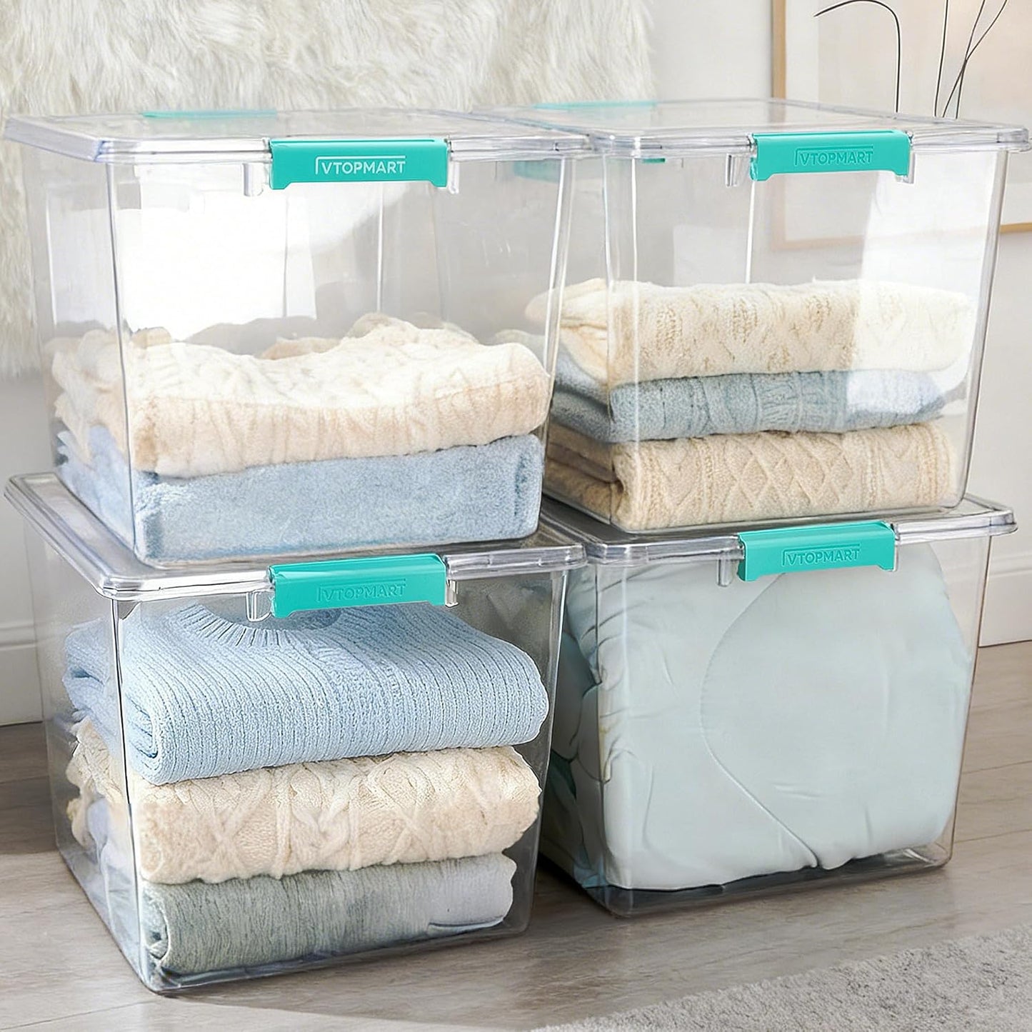 4 Pack 72 QT Crystal Clear Storage Bins with Lids