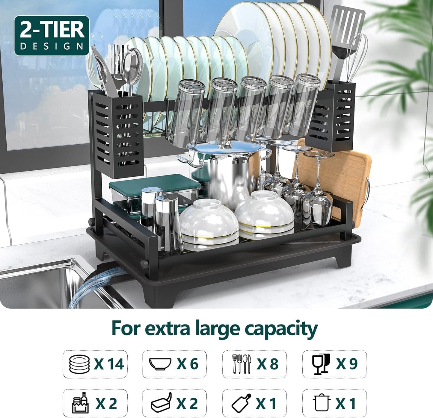 Dish Drying Rack: 2 Tier Dish Racks for Kitchen Counter and Sink