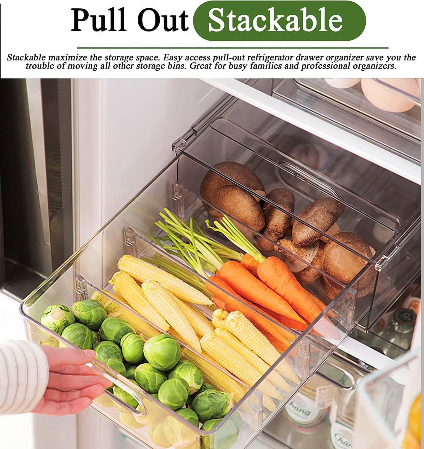 3 Pack Fridge Organizer and Storage,Clear Storge Bins with Pull-out Drawer
