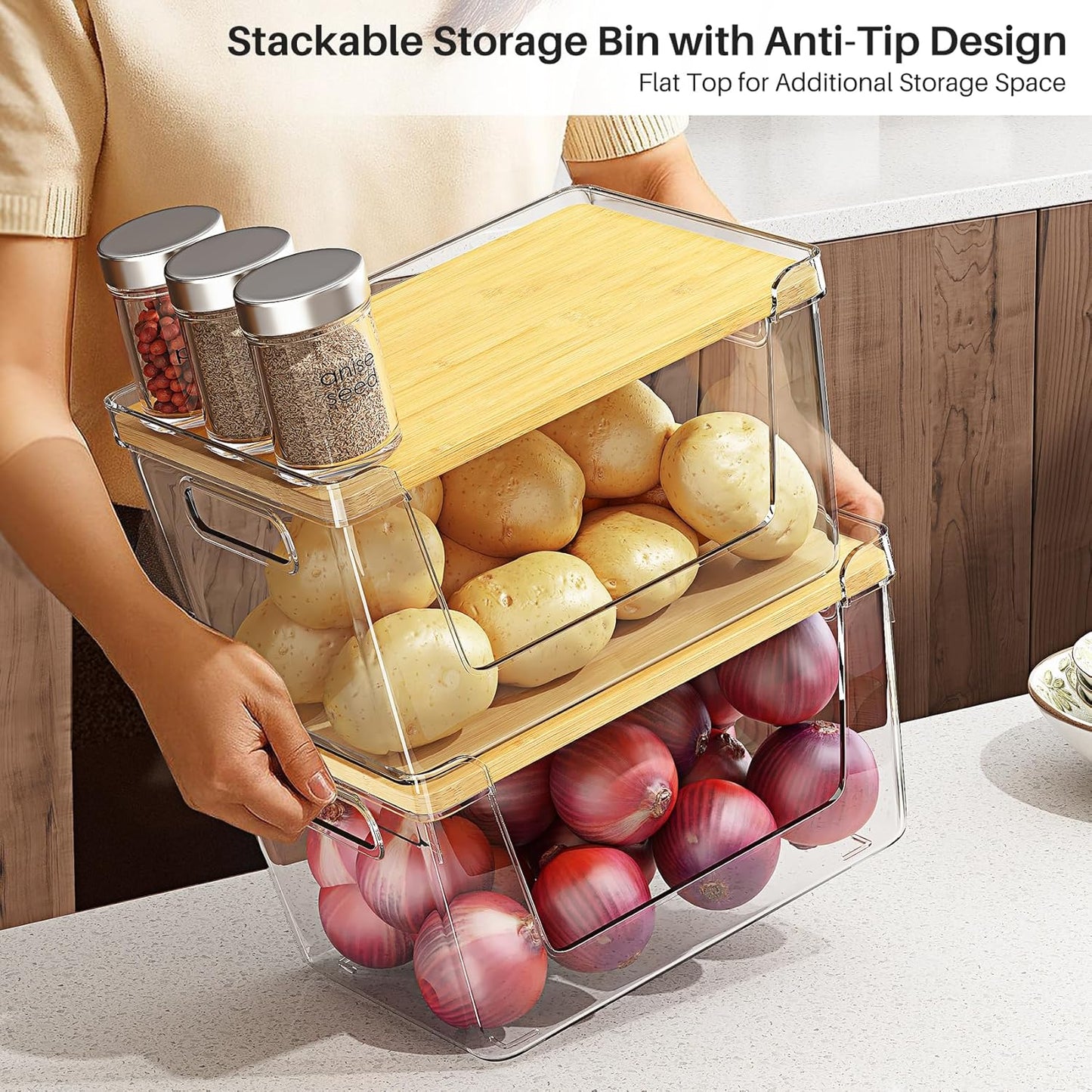 2 Set Pantry Organizer and Stackable Storage Kitchen,Sturdy and Durable Storage Basket for Potato