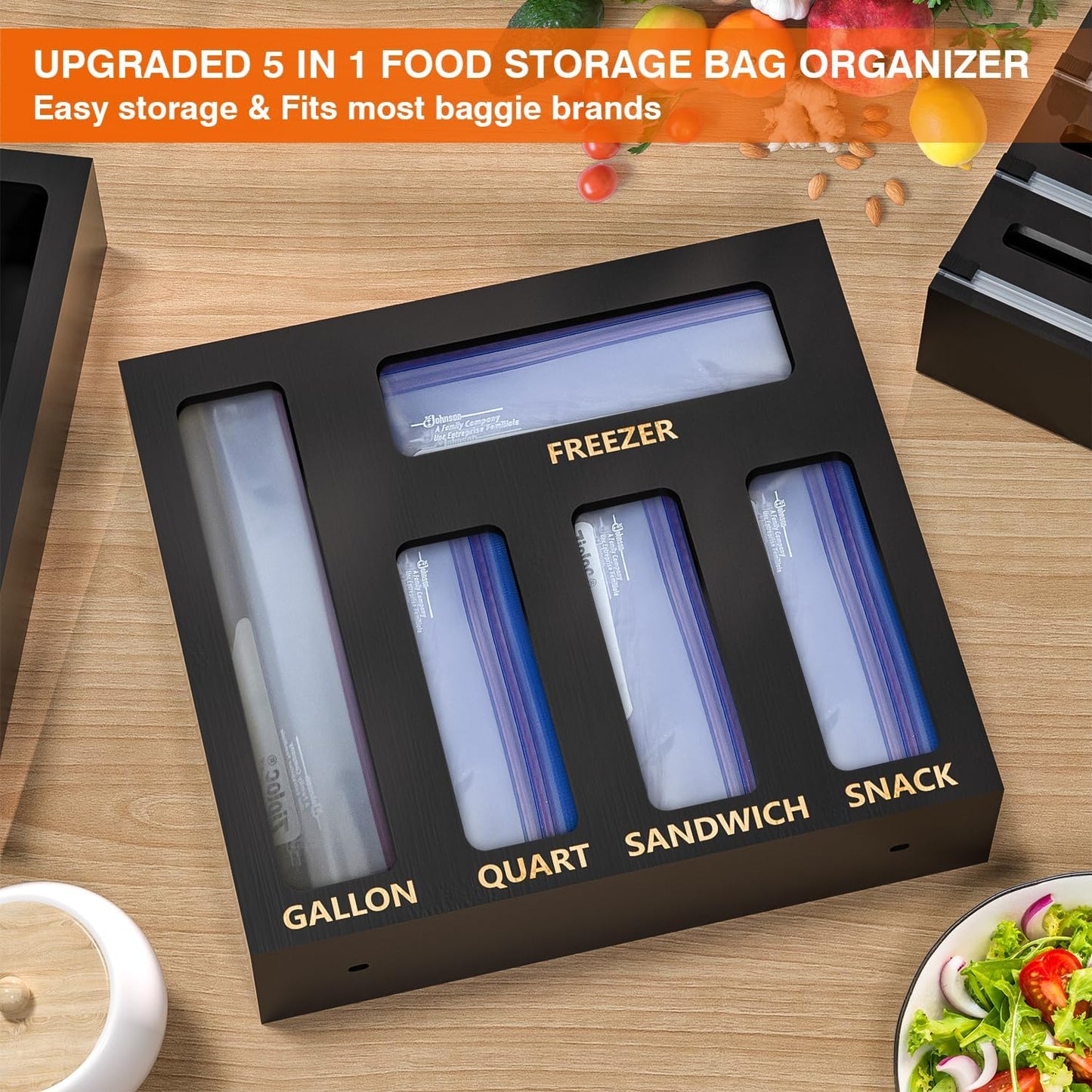 9 IN1 Bamboo Storage Bag Drawer Organizer with Cutter