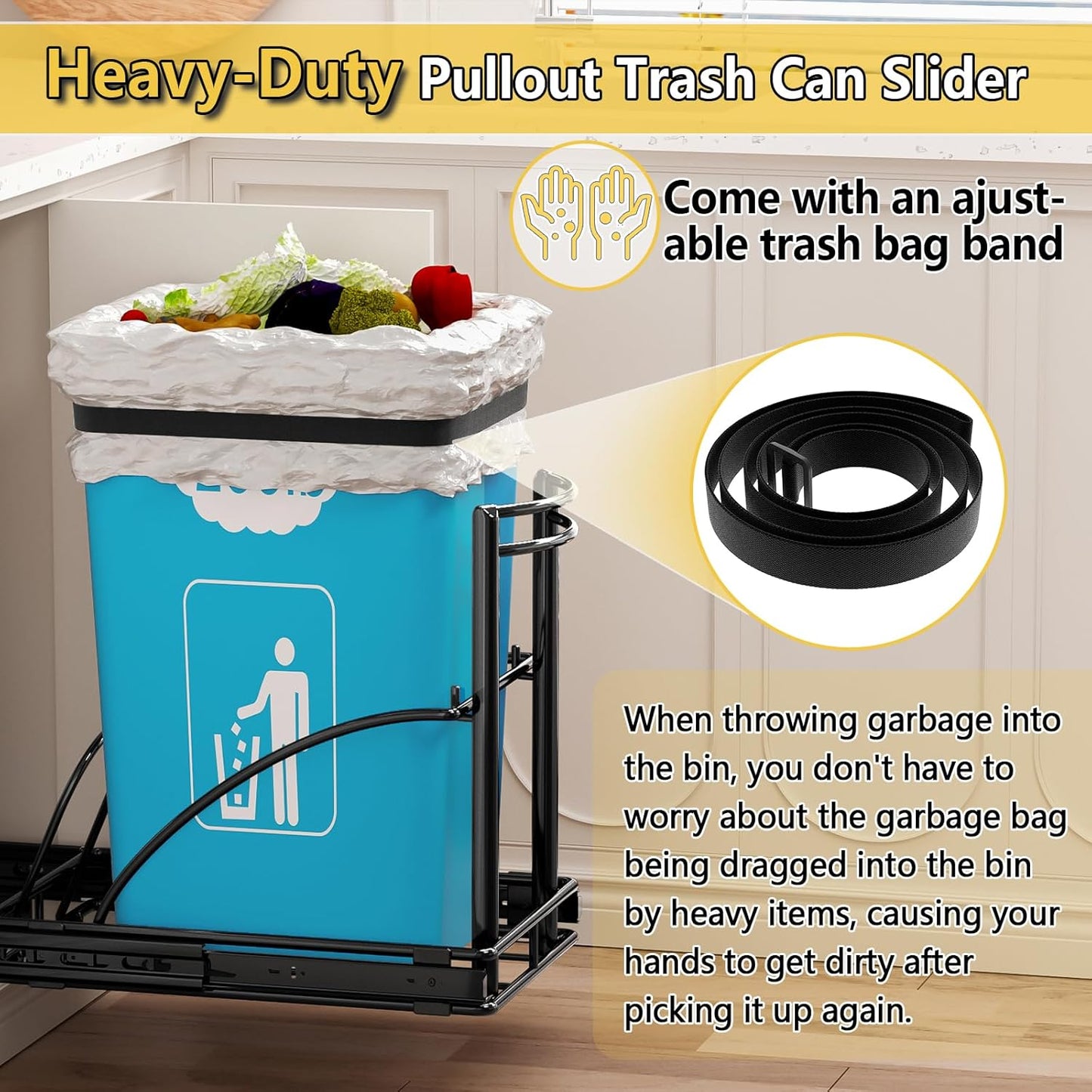 Under Sink Trash Can Pull Out 7-13Gal 50Qt Black
