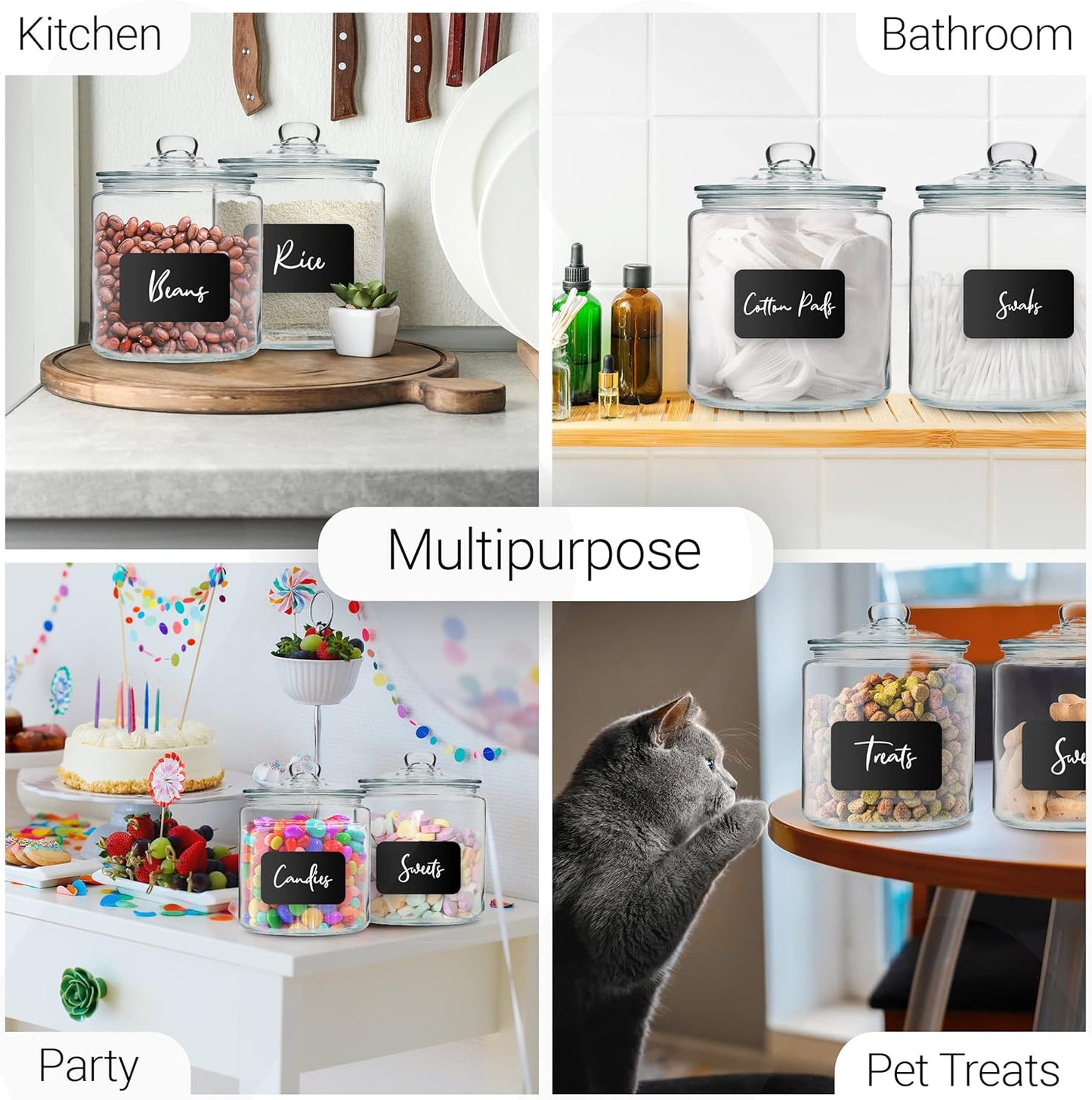 1 Gallon Glass Cookie Jars + Labels & Marker