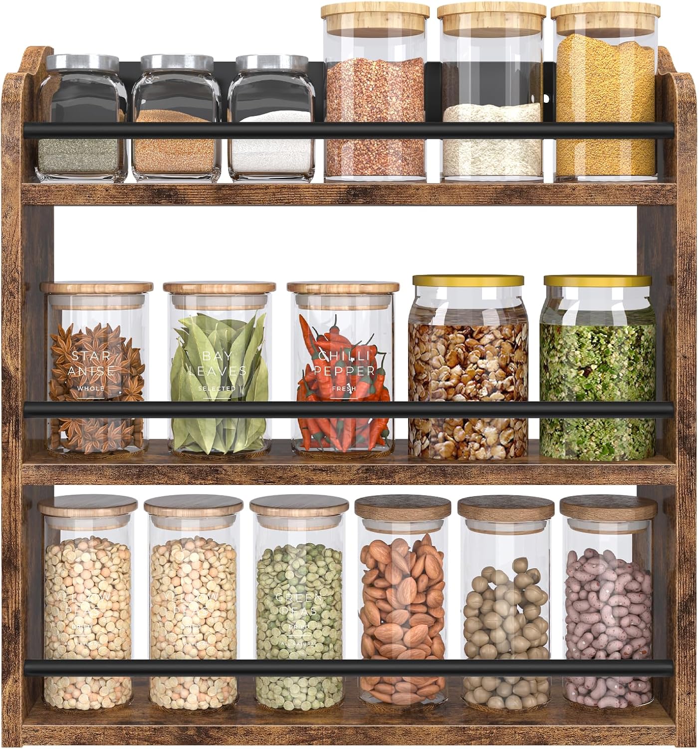 Spice Rack Wall Mounted, Wood 3 Tier Spice Rack for Countertop