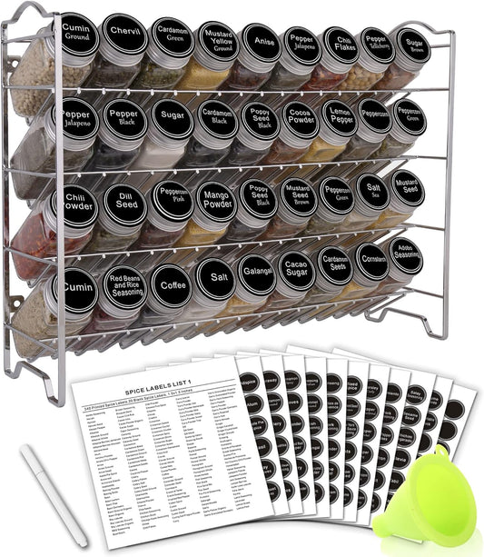 Spice Rack Organizer with 36 Empty Square Spice Jars