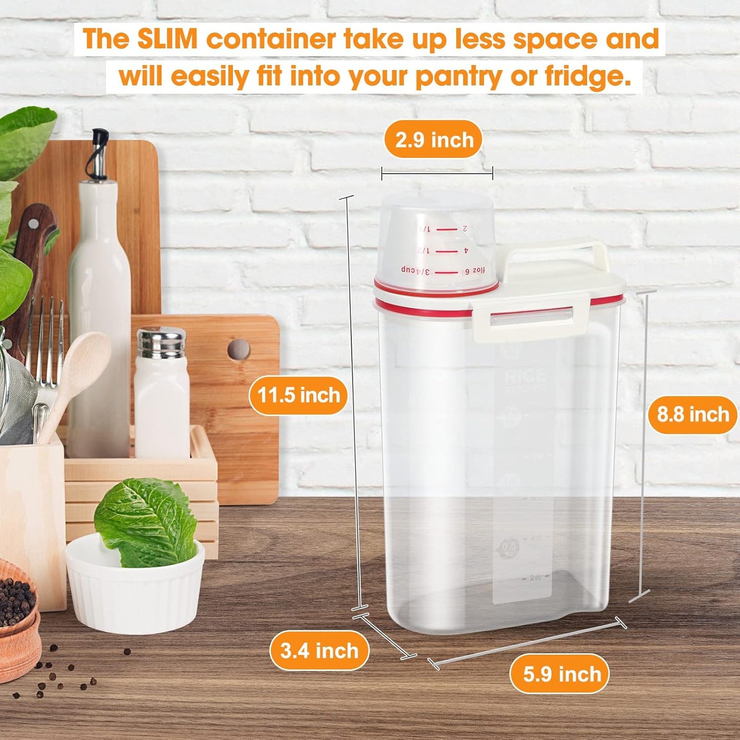 Rice Storage Container, Airtight Cereal Container Dispenser with Pourable Spout + Measuring Cup