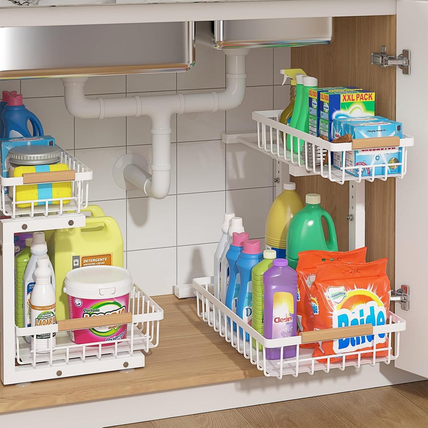 Under Sink Organizer 2 Packs, Pull Out Kitchen Sink Organizer
