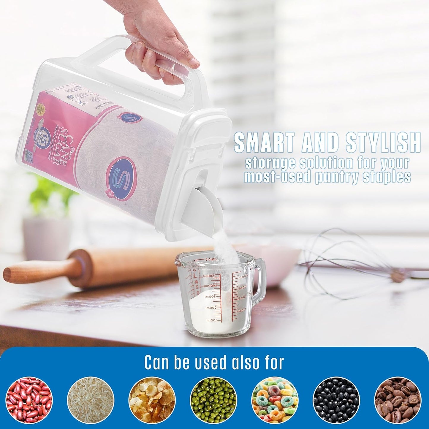 Kitchen Pantry Container - Easy Grip Handle for Mess Free Use