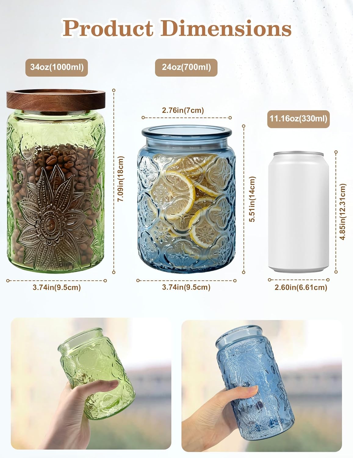 Glass Jar with Airtight Wood Lid – 24 OZ Vintage Storage Canister for Kitchen Pantry Bathroom