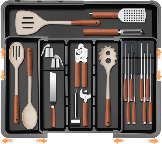 Large Utensil Drawer Organizer for Kitchen, Expandable Silverware Organizer Utensil Holder