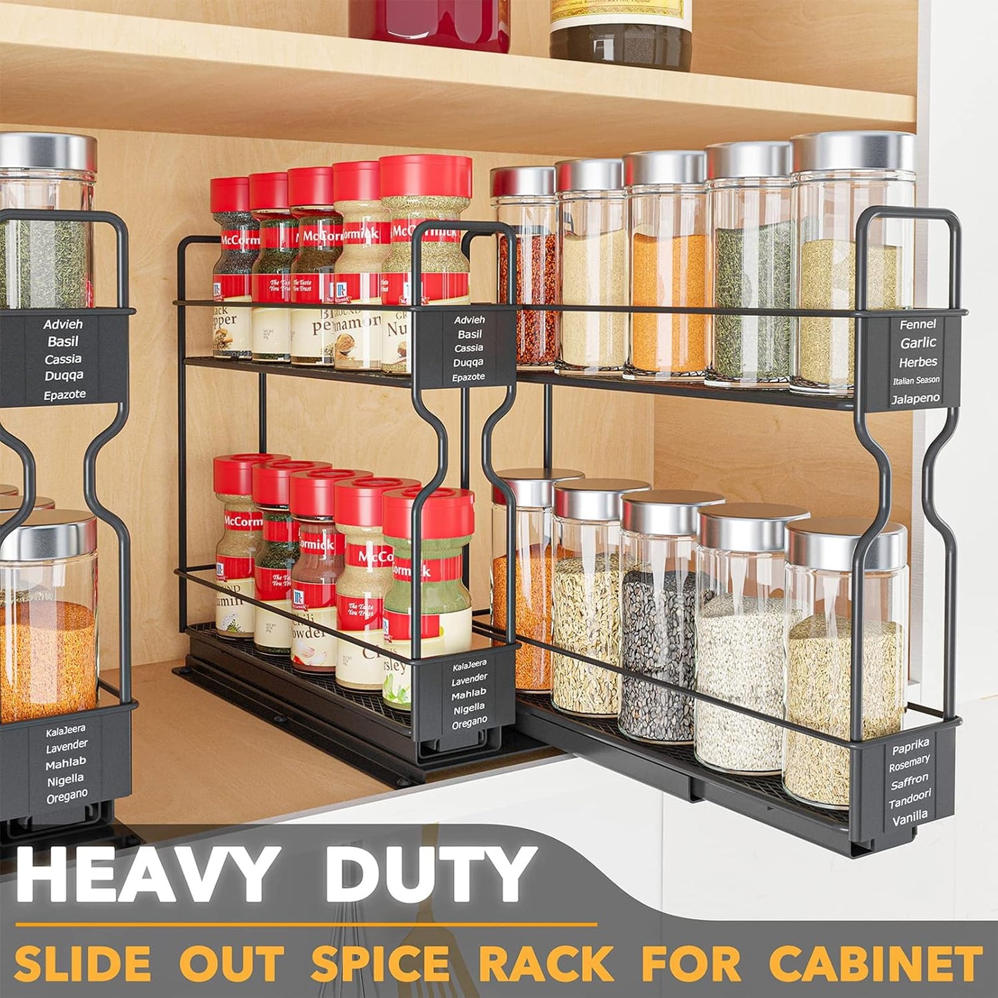 Pull Out Spice Rack Organizer for Cabinet, Heavy Duty Slide Out Seasoning Kitchen Organizer