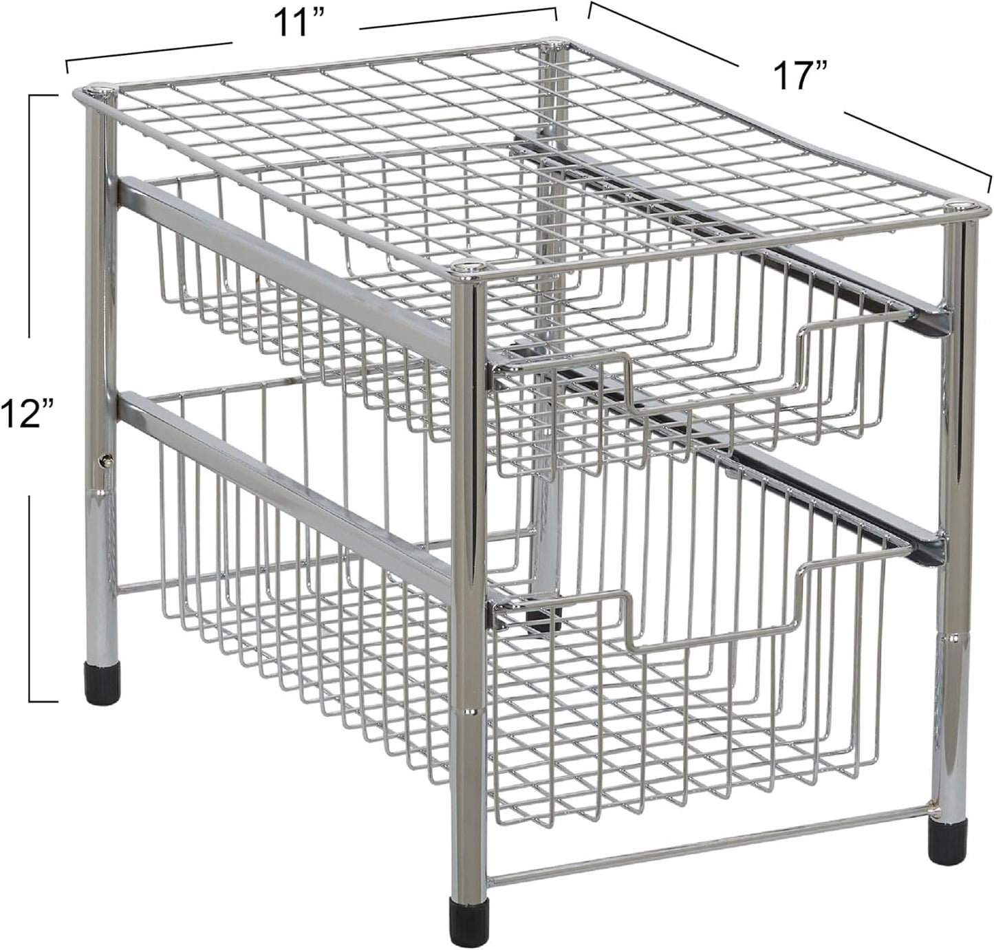Silver 1239-1 Free Standing Pull Out Cabinet Organizer Shelf | Double, 16.5" Deep