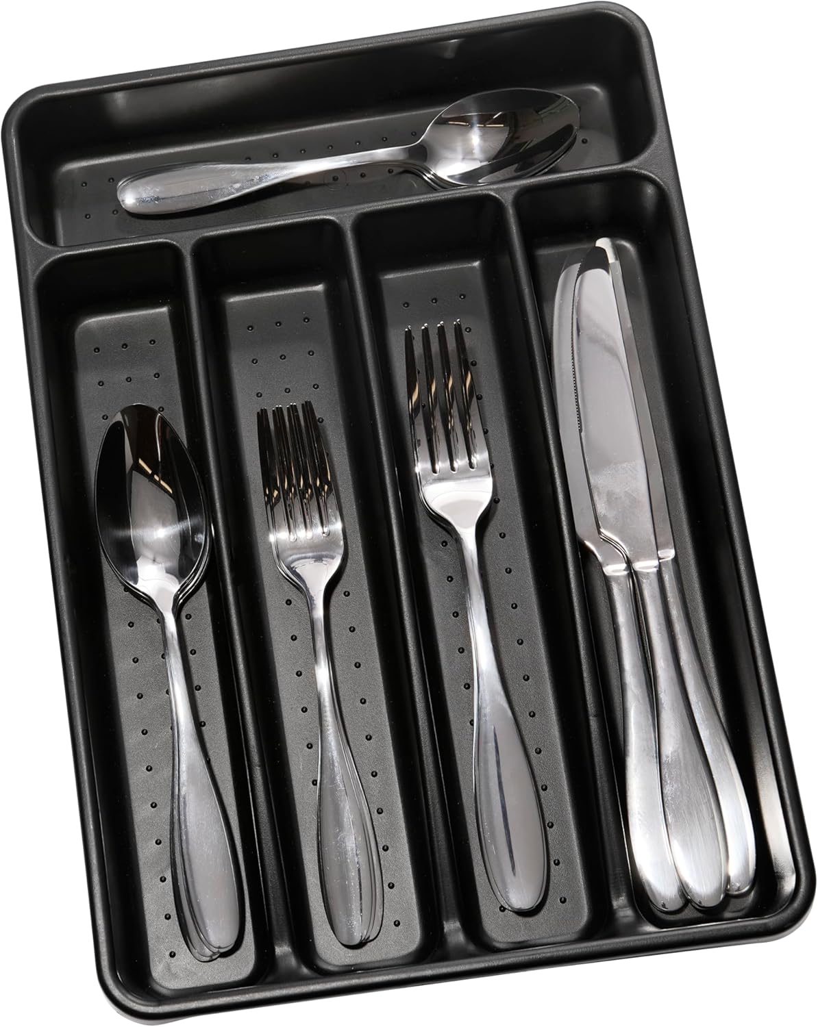 Small Silverware Tray, Compact 5 Compartment Flatware Organizer for Forks, Knives & Spoons