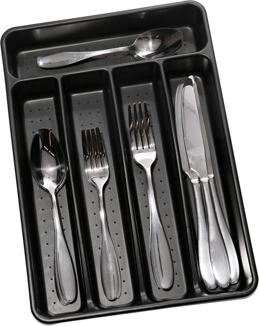 Small Silverware Tray, Compact 5 Compartment Flatware Organizer for Forks, Knives & Spoons