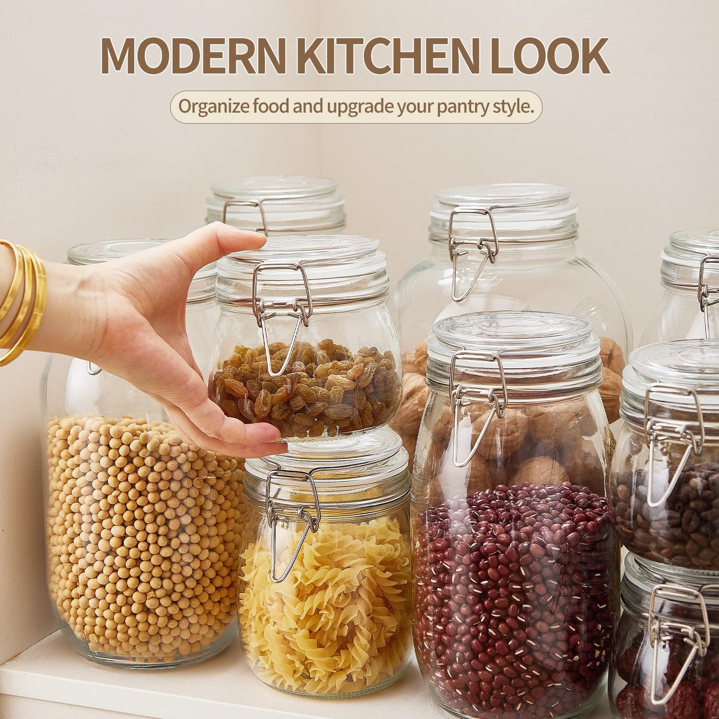 34oz Glass Food Storage Jars with Airtight Lids