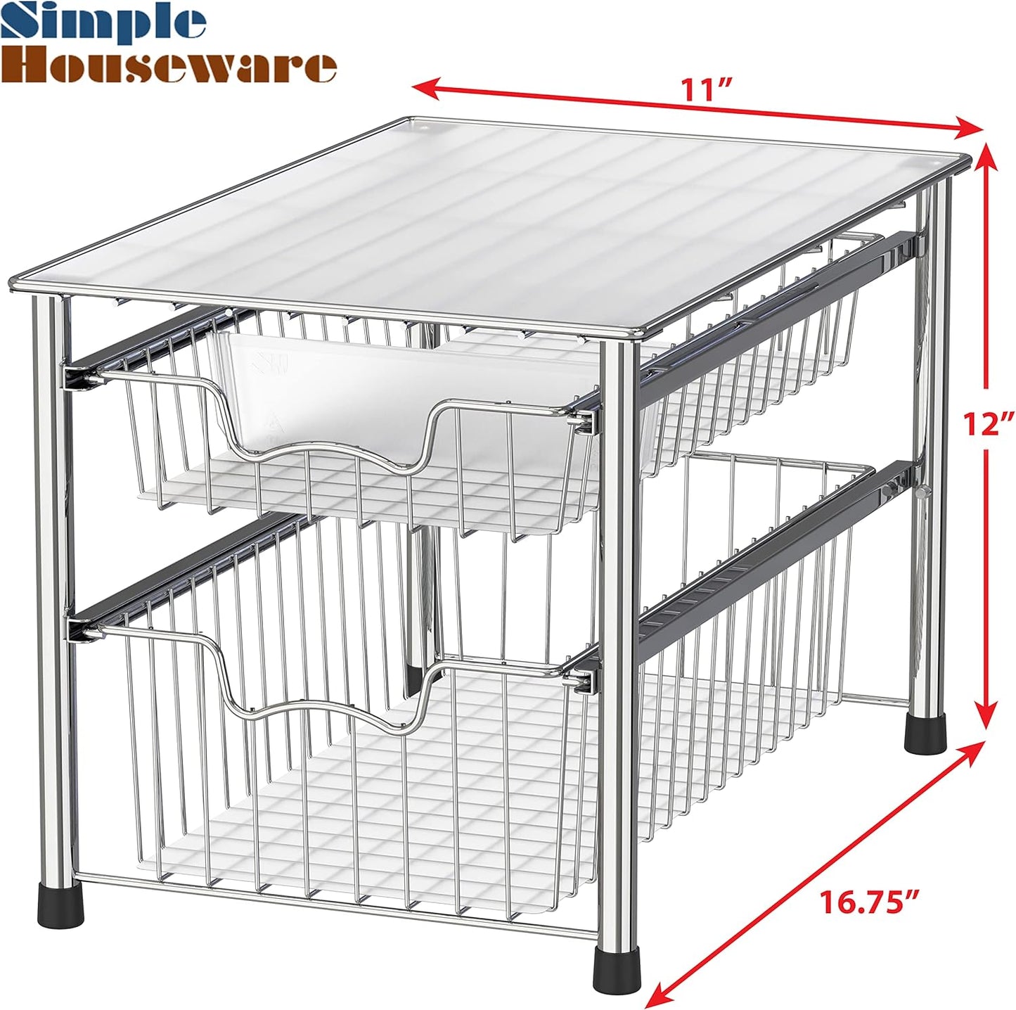 Stackable 2 Tier Sliding Basket Organizer Drawer, Chrome