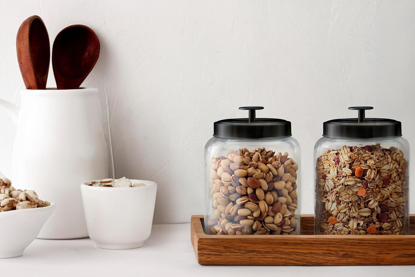 Glass Kitchen Canister Set, Food & Storage Containers for Pantry, Bathroom Apothecary Jars