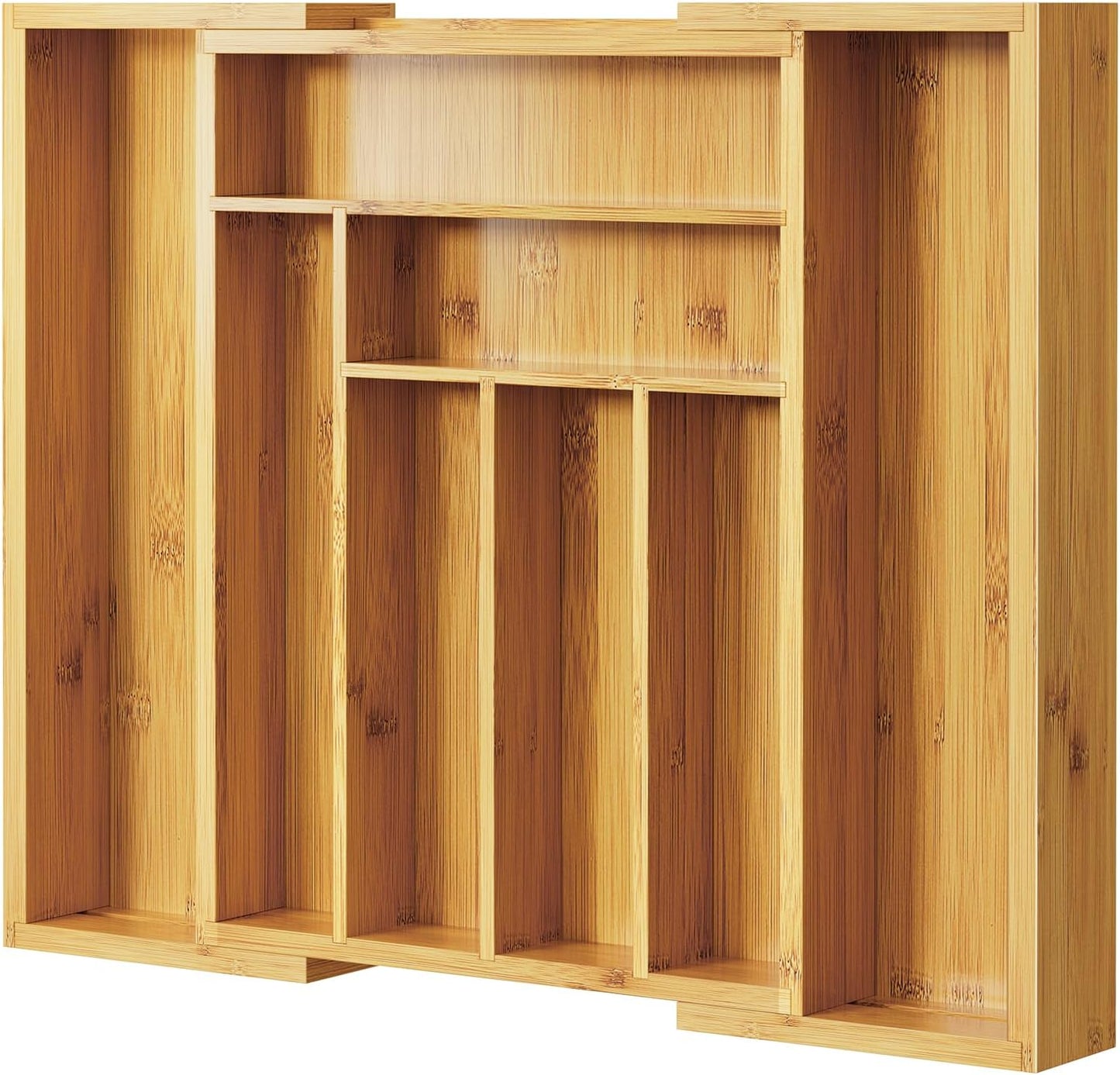 Bamboo Expandable Silverware Drawer Organizer, Adjustable Kitchen Utensil Tray for Forks