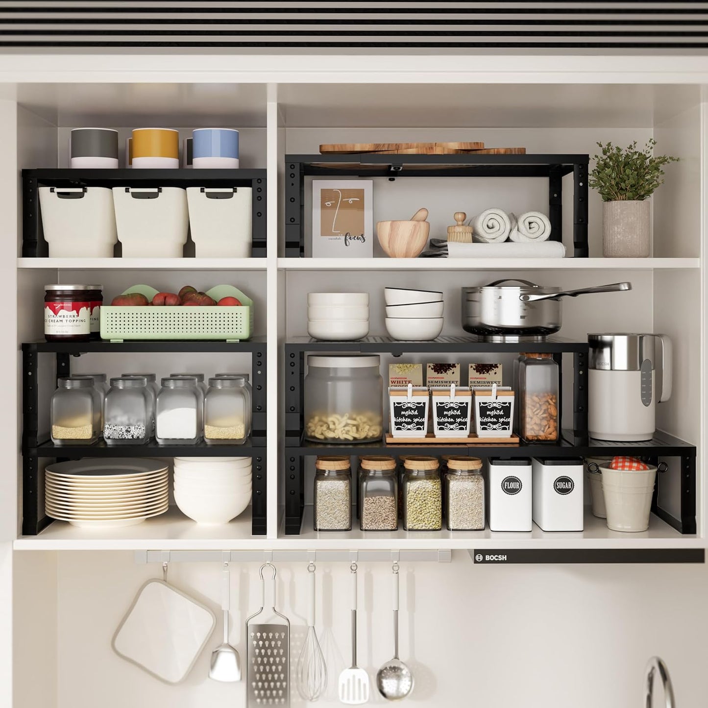 Expandable Spice Rack & Kitchen Cabinet Organizer - Stackable, Adjustable Shelves for Cabinets