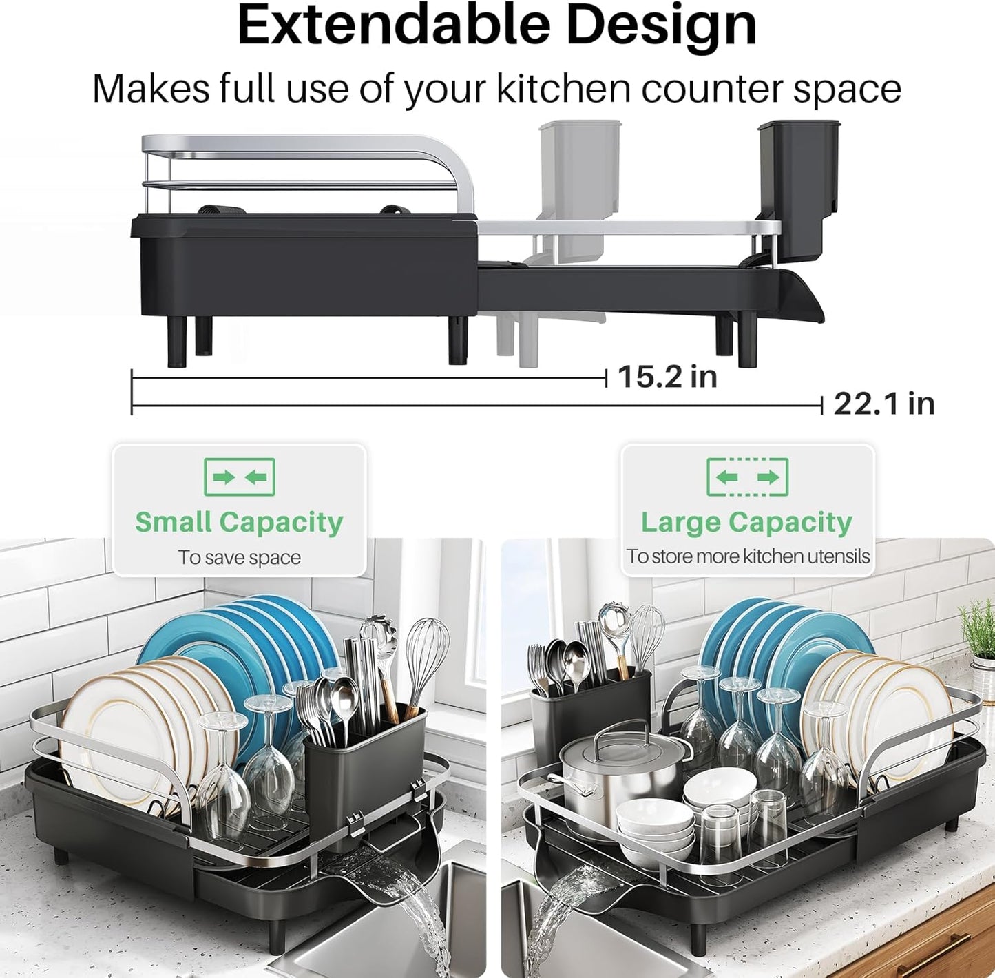 Dish Drying Rack, Expandable Dish Rack for Kitchen Counter