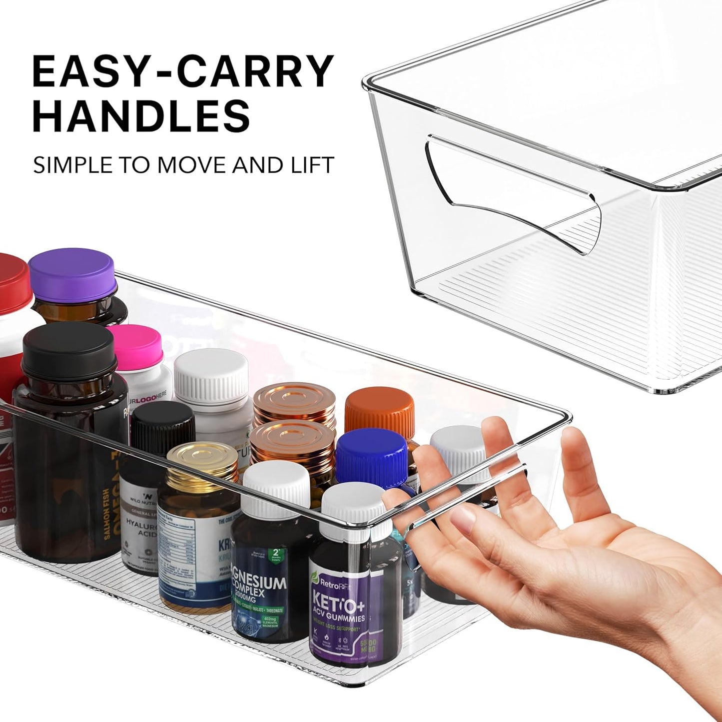 4 Pcs Pantry Clear Bin Storage Organizer, 14" x 7" x 3.75"