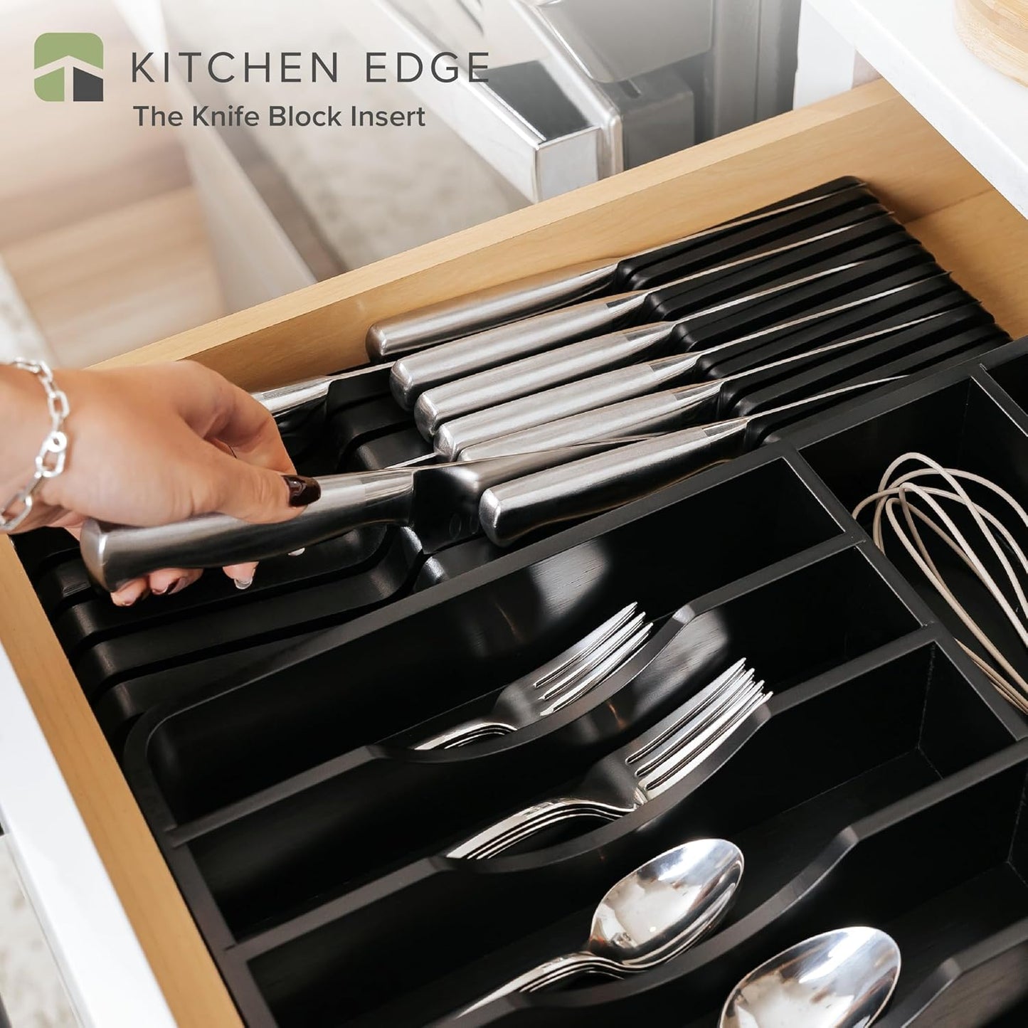 Black Knife Drawer Organizer Insert - Knife Block Holder