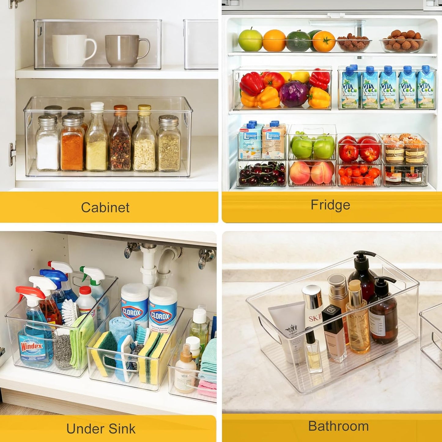8 Pack Pantry Organizer and Storage, 2 Extra Large Stackable Freezer Organizer Bin