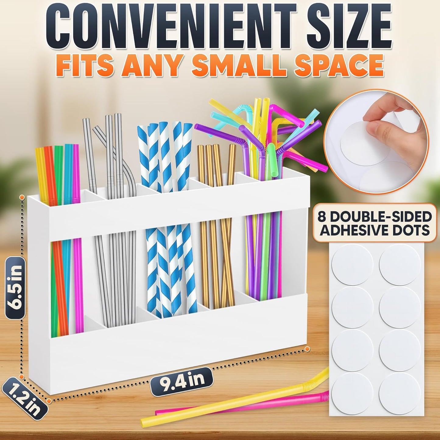 9.5" Cabinet Door Peel and Stick Straw Holder – White Plastic Straw Holder for Cabinet Door