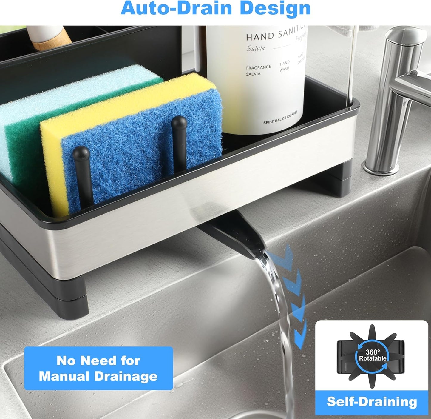 Kitchen Sink Caddy Organizer, Stainless Steel Sponge Holder