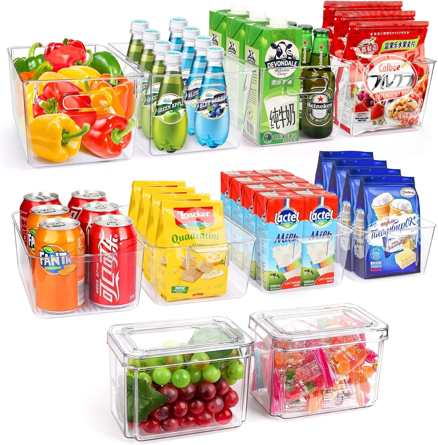 Set Of 10 Refrigerator Pantry Organizer Bins, Clear Plastic Food Storage Bins for Kitchen