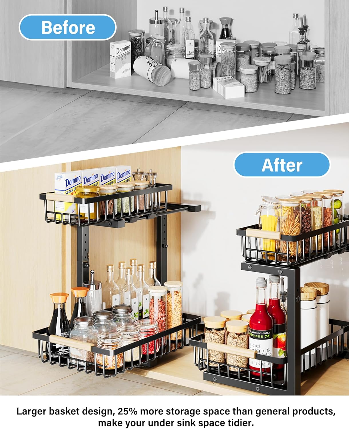 Under Sink Organizer Storage for Families: Pull Out Storage Undersink Organizers Drawer Cabinet