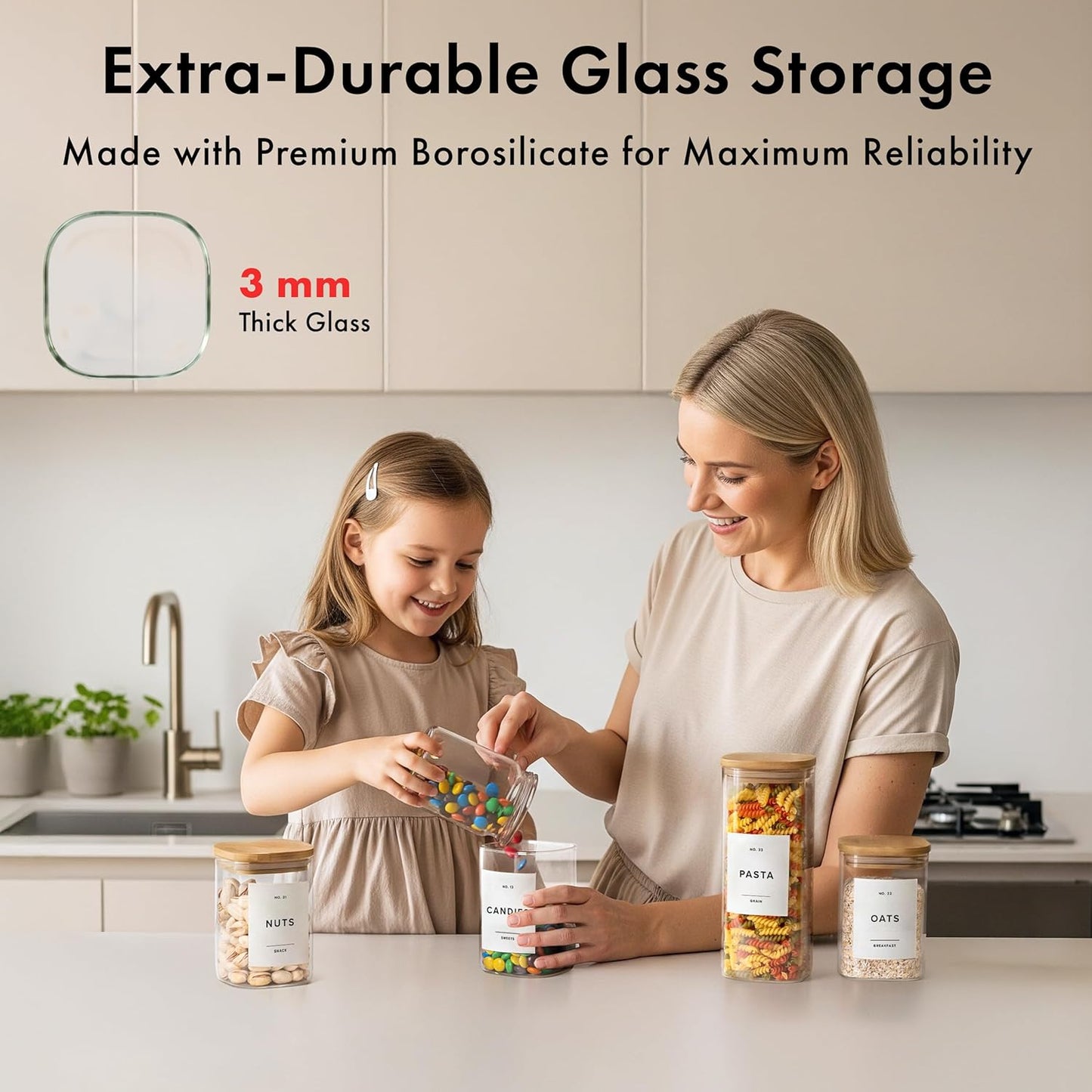Square Glass Storage Containers with Bamboo Lids 12-Pack (4x 30 oz