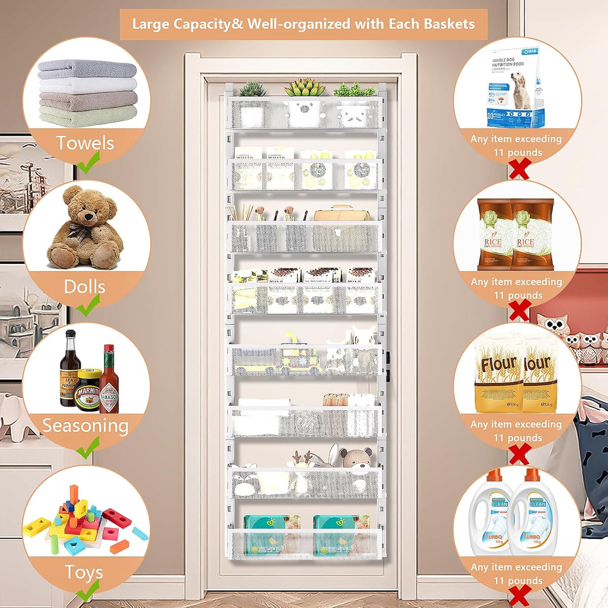 8-Tier Over The Door Pantry Organizer with Mesh Baskets