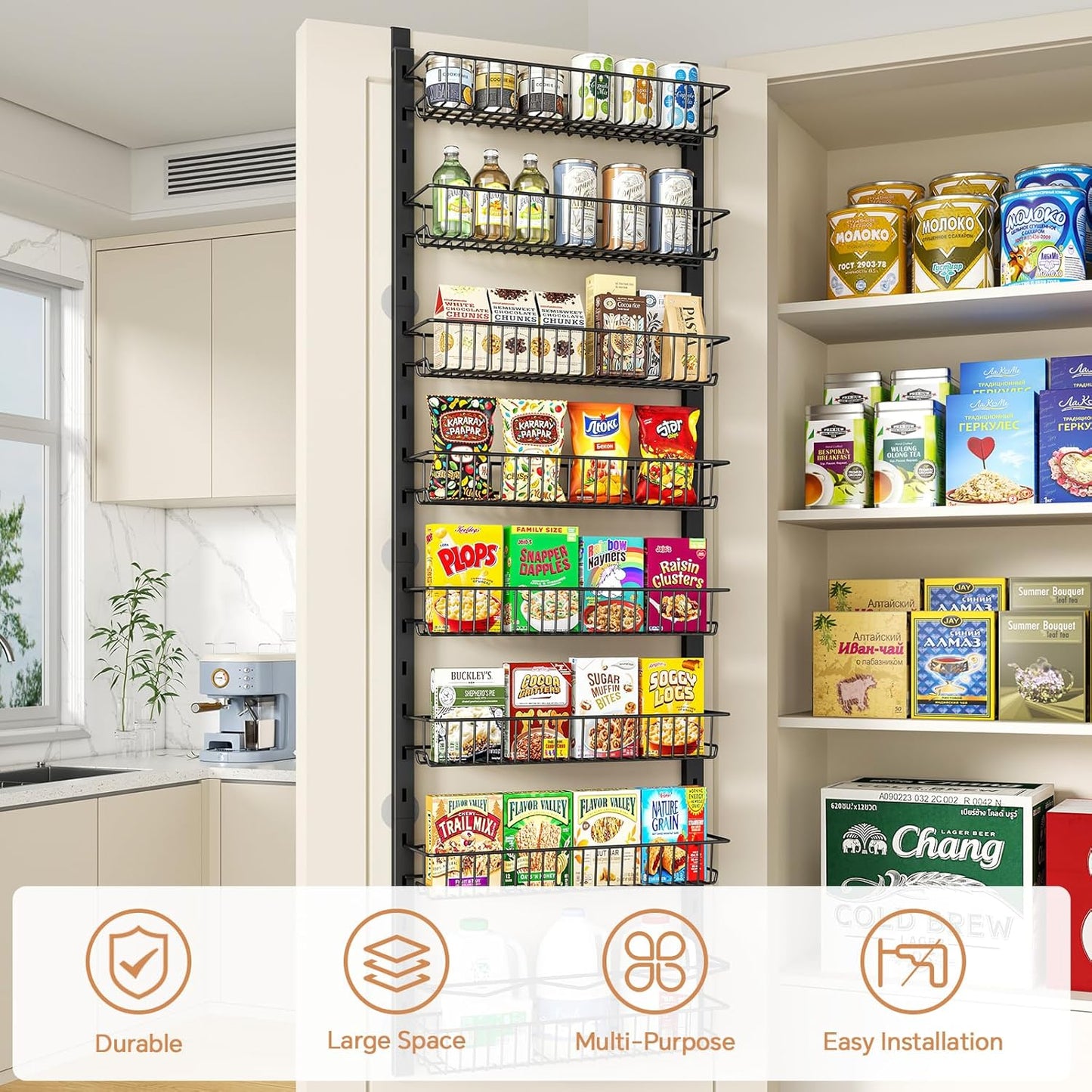 Over the Door Pantry Organizer, 8-Tier Adjustable Spice Rack Cabinet Door Shelves