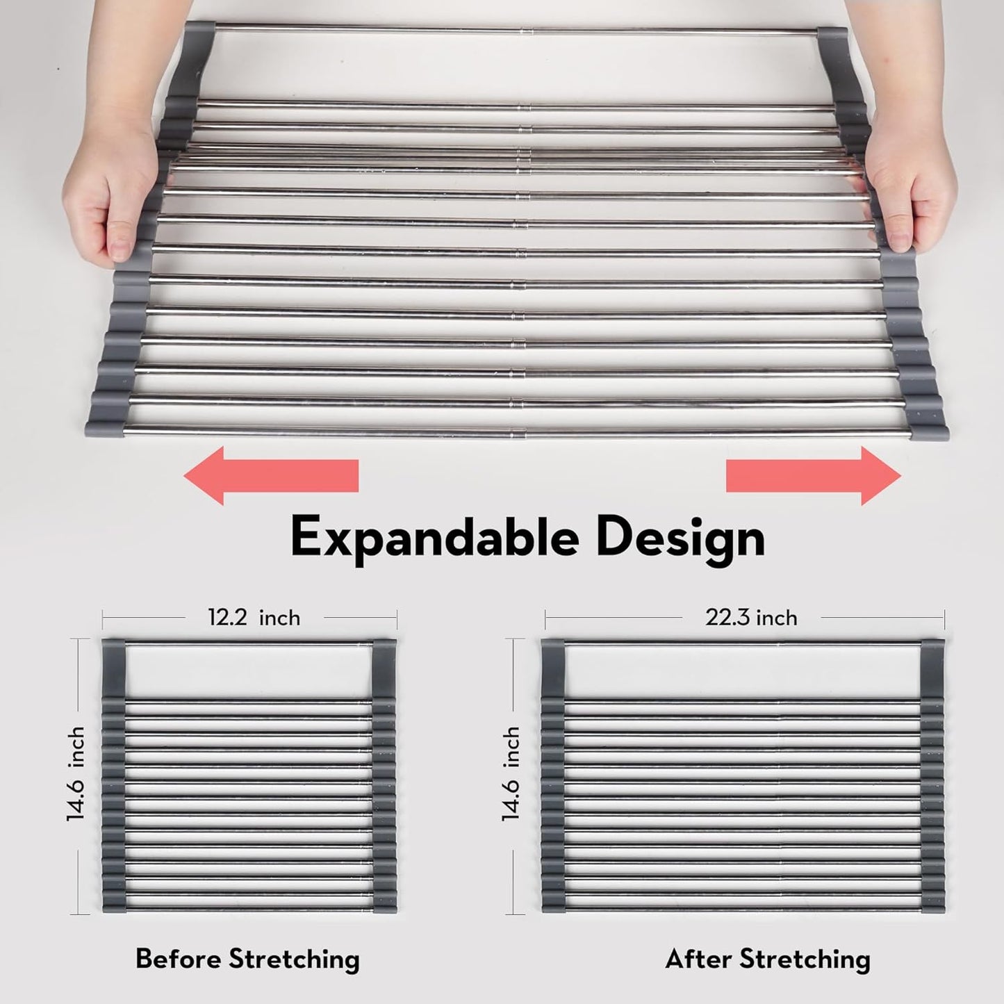 Roll Up Dish Drying Rack Over The Sink, 304 Stainless Stee Dish Drainer
