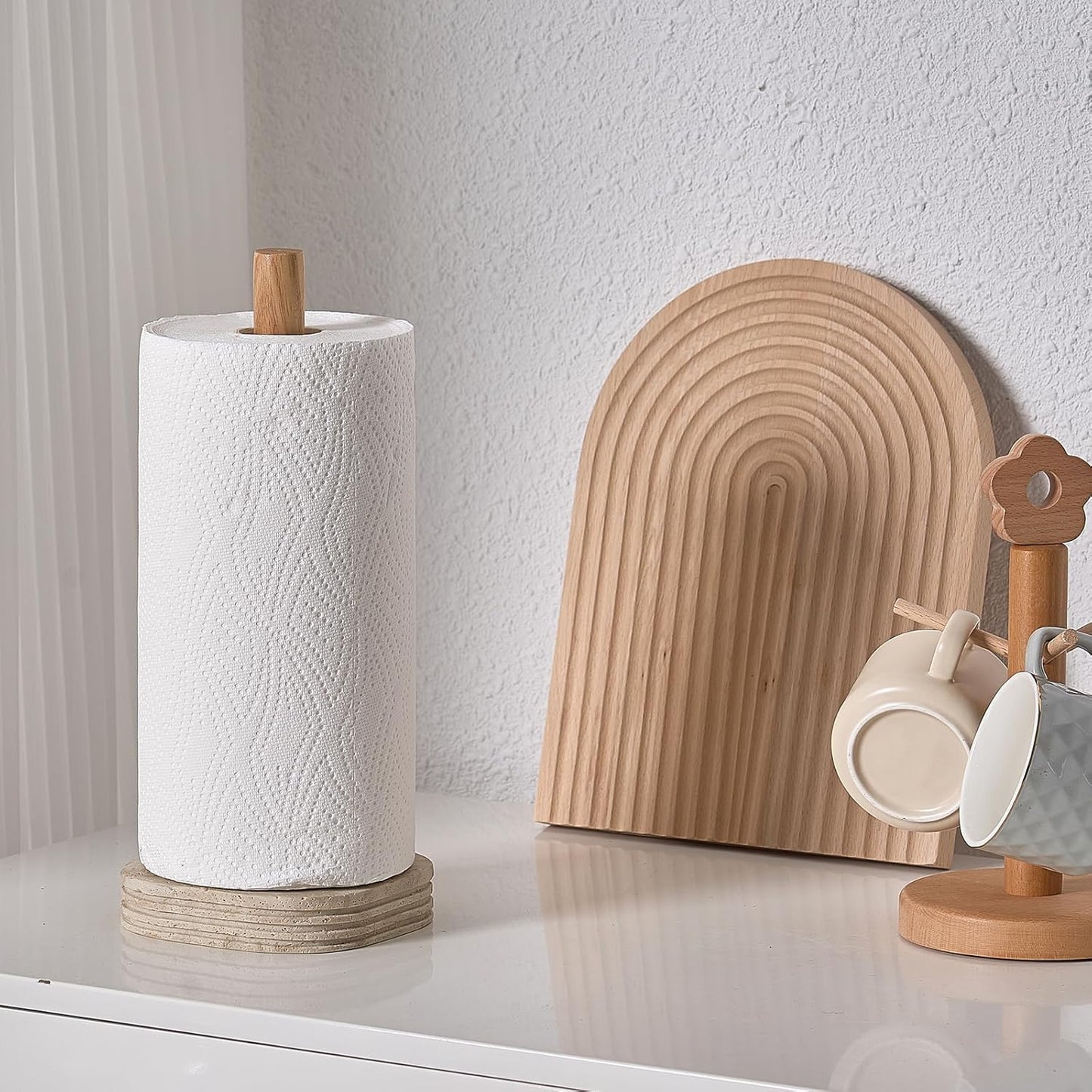 Natural Travertine Textures Standing Paper Towel Holder for Kitchen Countertop