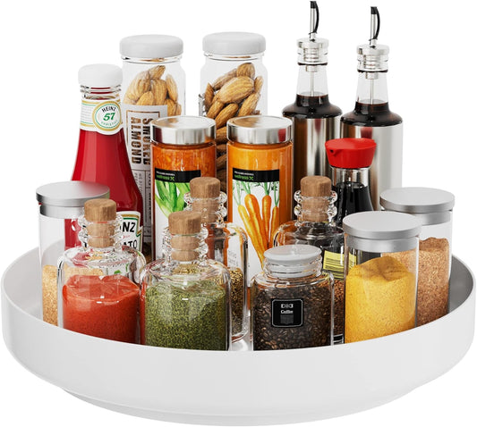 Lazy Susan Cabinet Organizer - 13 inch Metal Turntable Lazy Susan for Kitchen Spice Rack Pantry Cupboard Bathroom Countertop Refrigerator Table Storage, White