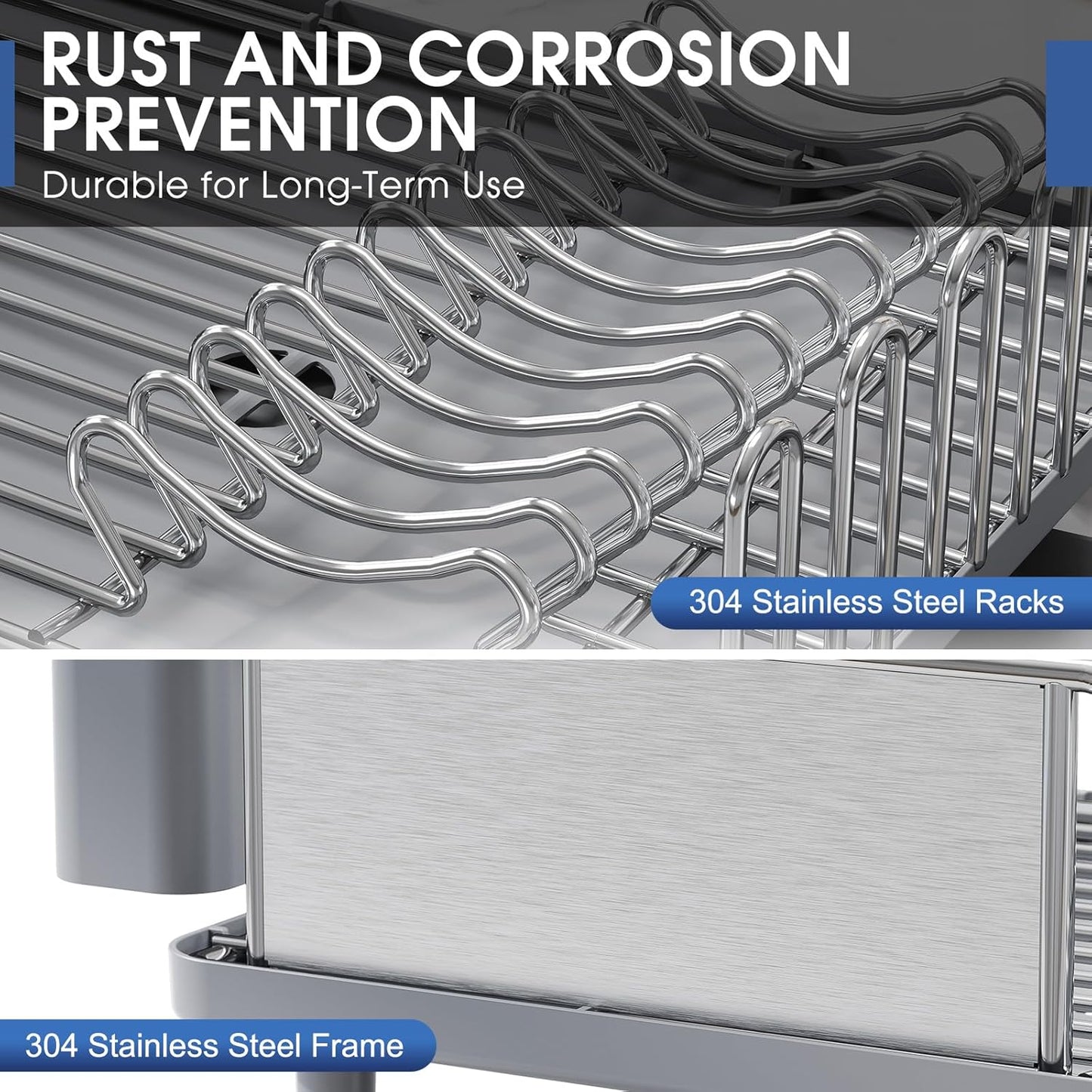 Stainless Steel Dish Drying Rack - Large Capacity Kitchen Counter Organizer with Drain Board